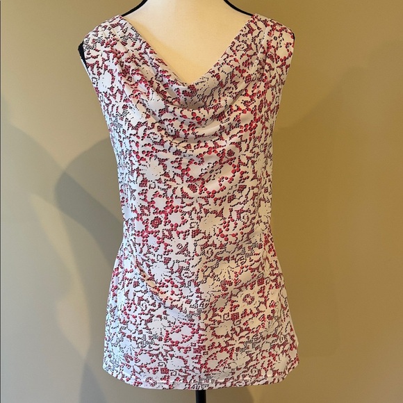 Le Chateau Top Cowl Neck Lined Reddish Pink Black Sleeveless Women's Size L - Picture 1 of 9